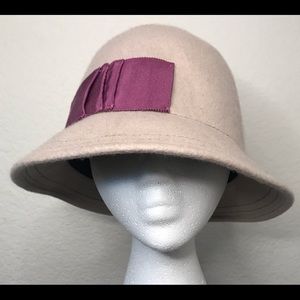 Albert Swanepoel Cream Wool Hat with Purple Ribbon